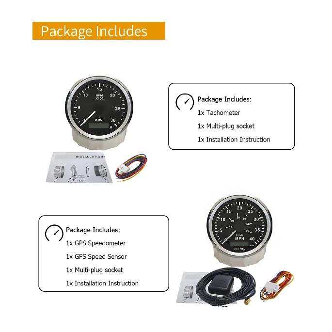 ELING 85mm 40 80 160 MPH Speedometer GPS Odometer Tachometer 3K 6K 8K RPM with LCD Hour Meter Red Yellow Backlights 12V 24V