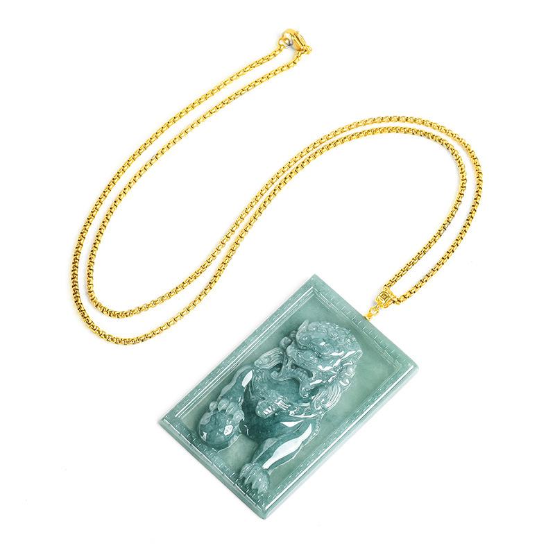 Blue Water Jade Lion Pendant with S925 Silver - Men's High-End Glutinous Ice Style