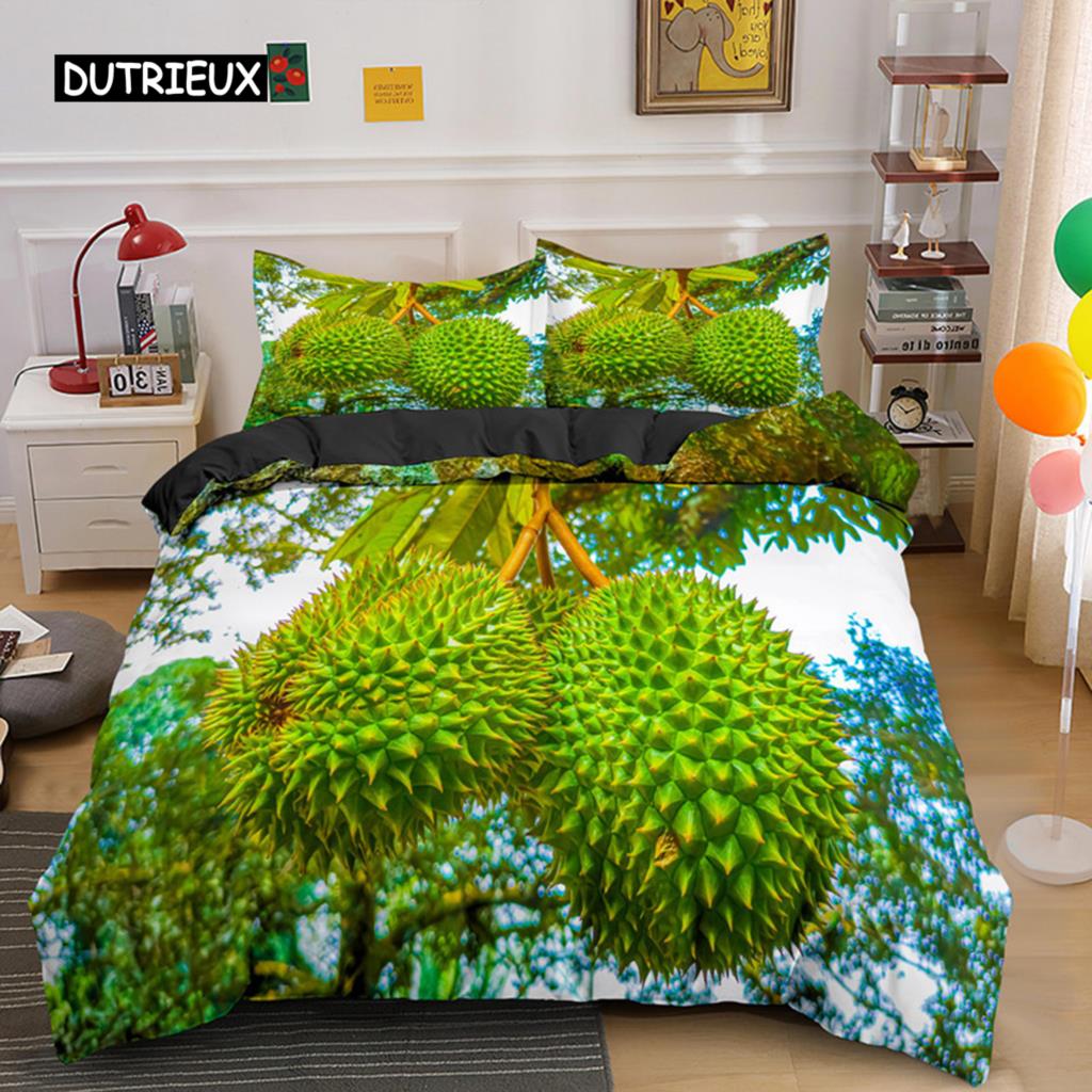 Tropikalny Owoc Durian Poszewka na Kołdrę Mikrofibra Pościel Zestaw 3D Nadruk Poszewka na Kołdrę Z Poszewkami Król Dla Nastolatka Dorosłego Wystrój Sypialni