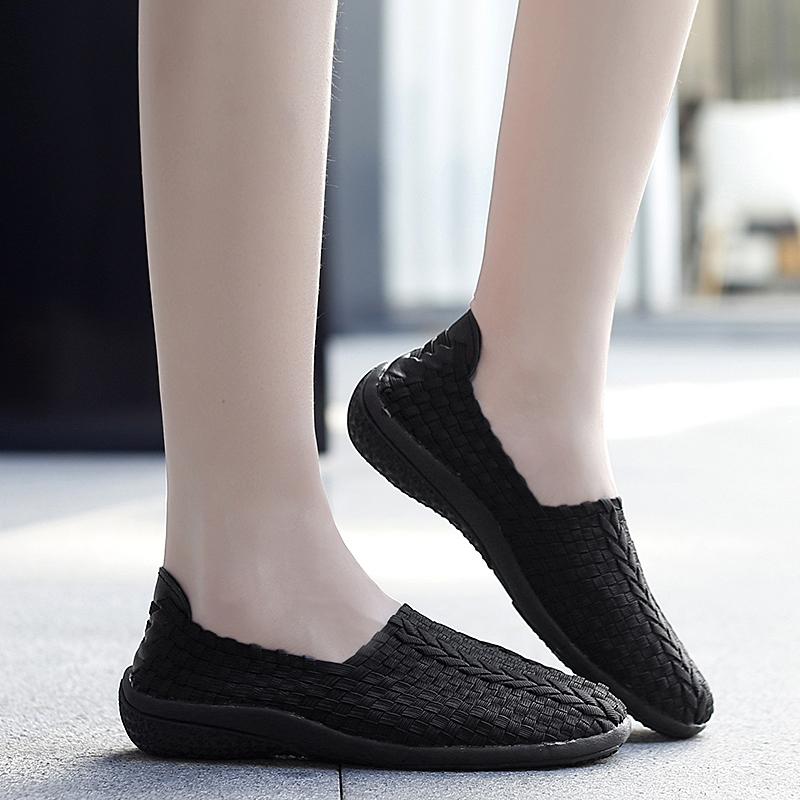 Summer Moccasin Beach Shoes Women Black Casual Weave Slip on Braided Blue Flats Sneakers Plus Size