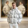 Unisex oversized péřová bunda s kapucí z bavlny Zimní teplý tlustý kabát Mladistvé každodenní nošení