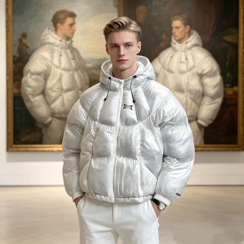 Unisex oversized péřová bunda s kapucí z bavlny Zimní teplý tlustý kabát Mladistvé každodenní nošení