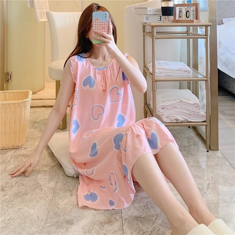 1011 Korean version of princess style dress cute loose artificial cotton loungewear cotton and silk nightdress women's summer thin