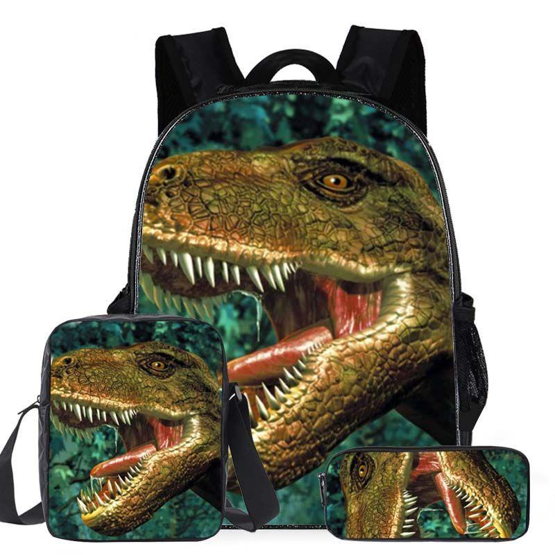 Klassischer Beliebter Cartoon Dinosaurier 3D Gedruckt 3tlg/Set Schüler Schultaschen Laptop Tagesrucksack Rucksack Schräge Umhängetasche Federmäppchen
