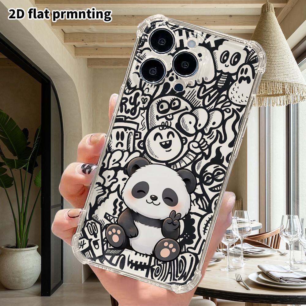 Phone Case: 2D Flat Suitable for iPhone 18 17 16 15 14 13 Pro Transparent Corner Protection Case, Panda, Christmas and Halloween Gifts