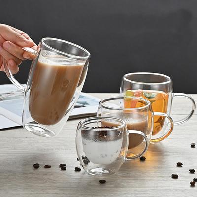 4 rozmiary przezroczystych szklanych kubków do kawy z podwójną ścianką, odporny na ciepło szklany kubek do baru, whisky, herbaty, mleka, soku, wody, espresso
