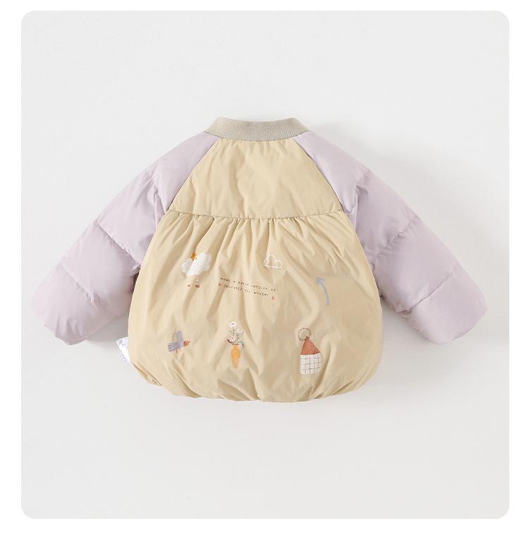 Girls' Stand Collar Lightweight Down Jacket - Warm, Versatile Autumn/Winter Wear for Infants and Toddlers