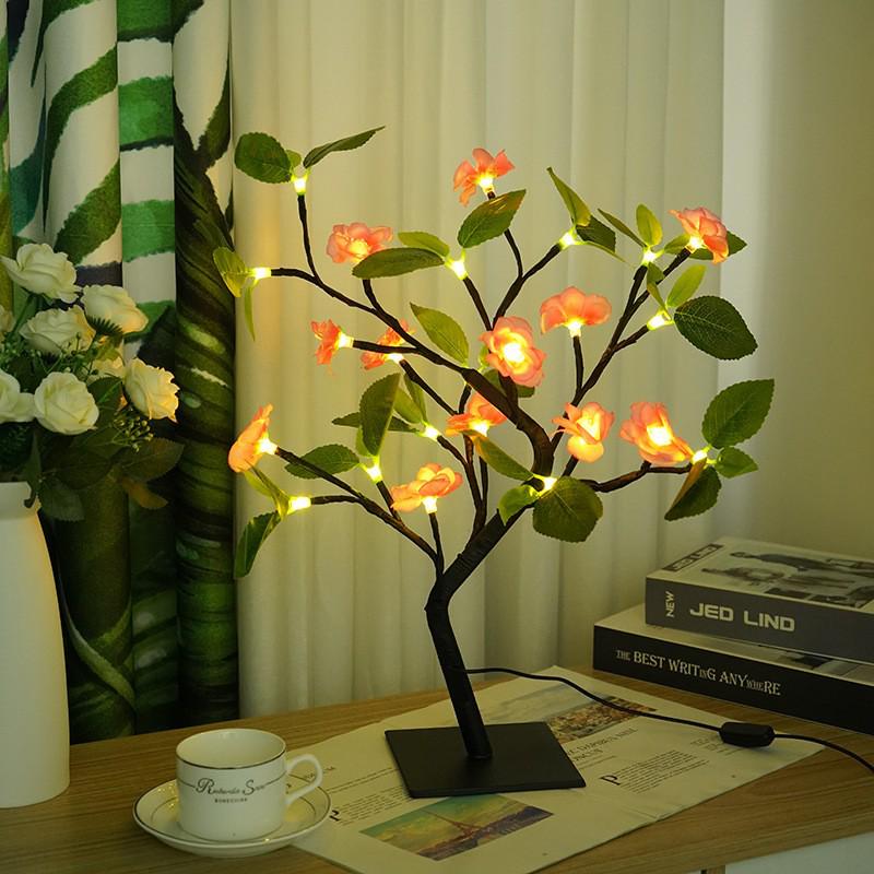 LED Cherry Blossom & Peach Phalaenopsis Table Lamp - Christmas Tree Room Decor Night Light