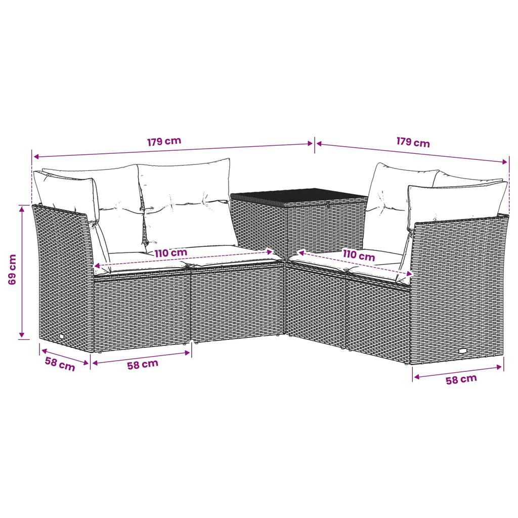 Sofa Set 5 Pcs Beige and Cream White Poly Rattan and Steel