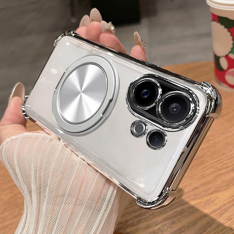 For VIVO V60 Case Fashion Transparent Electroplating 360° Rotating Stand TPUS Skin-friendly Anti-drop Cover For VIVO S30 Funda