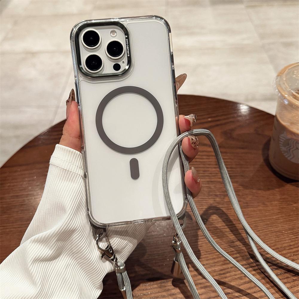 Crossbody Lanyard Necklace Transparent Magnetic For Magsafe Case for iPhone 17 15 11 12 13 14 16 Pro Max Plus Anti-lost Cover