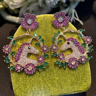 Flower Unicorn Dangle Earrings Jewelry for Women Design Luxurious Brand Jewellery Gold Plated Earings