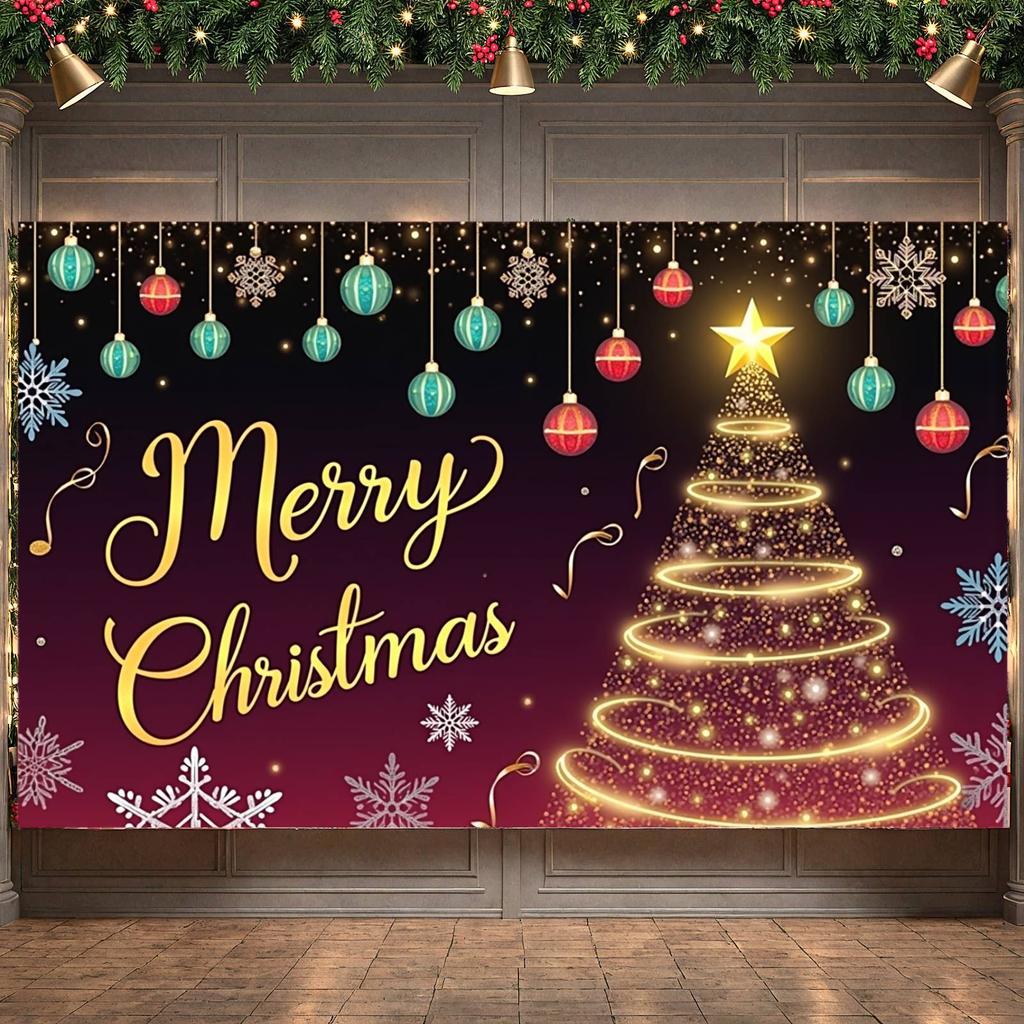 Snowflake Banner Sparkling Star Xmas Banner Christmas Ornament Banner Festive For Christmas Party Family Gathering Mall