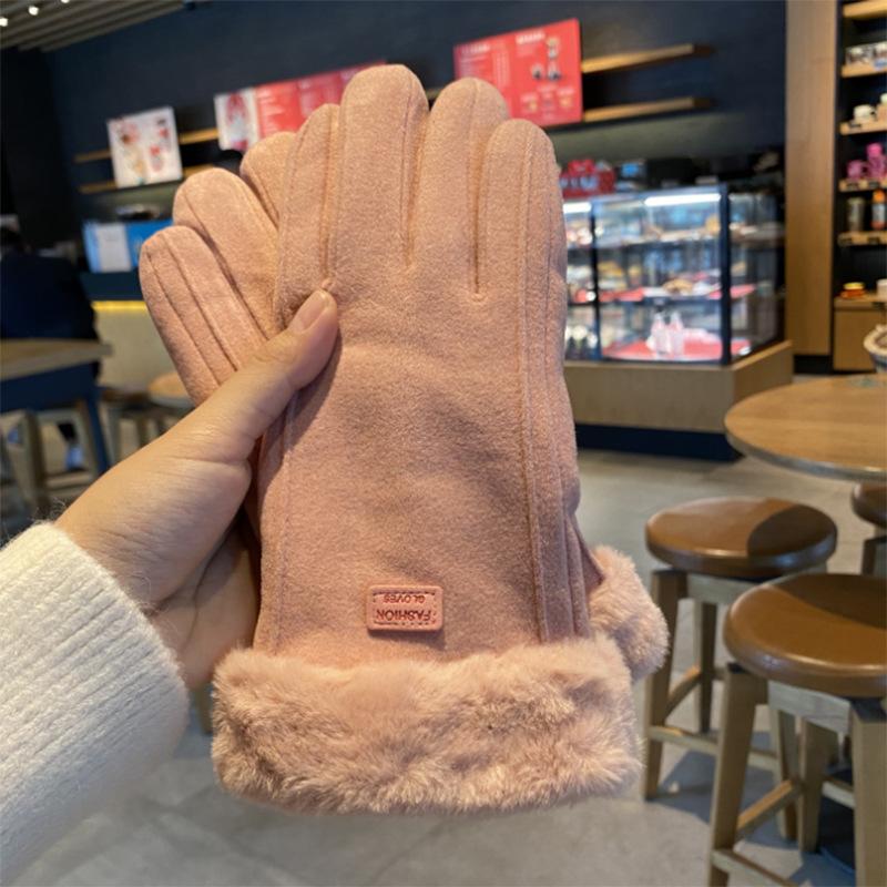 Mouth plush new wool gloves plush thickened cotton winter gloves cold, windproof and warm outdoor riding