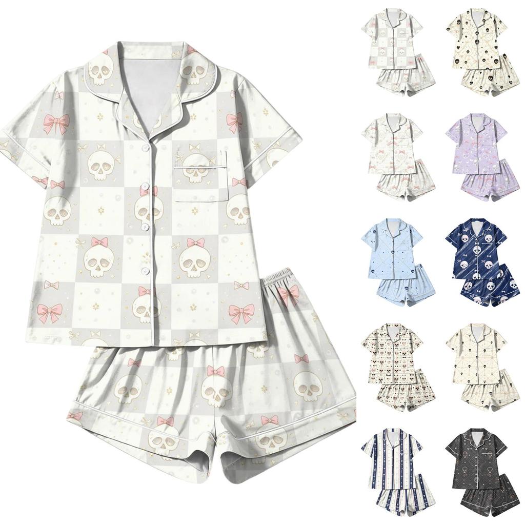 Women's Halloween Pajama Set 2 Piece Printed Sleepwear for Casual Comfort