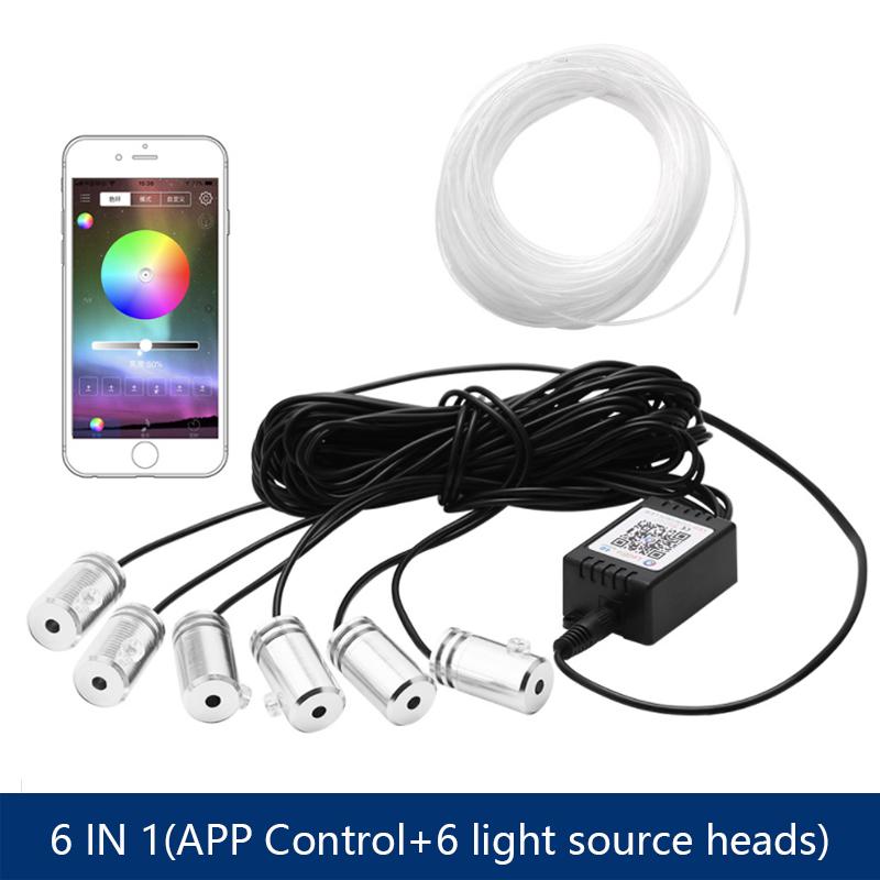 6 in 1 LED Atmosphere Car Light RGB Flexible Decorative Lamp 8M Interior Ambient Light by App Control Fiber Optic Strips Light