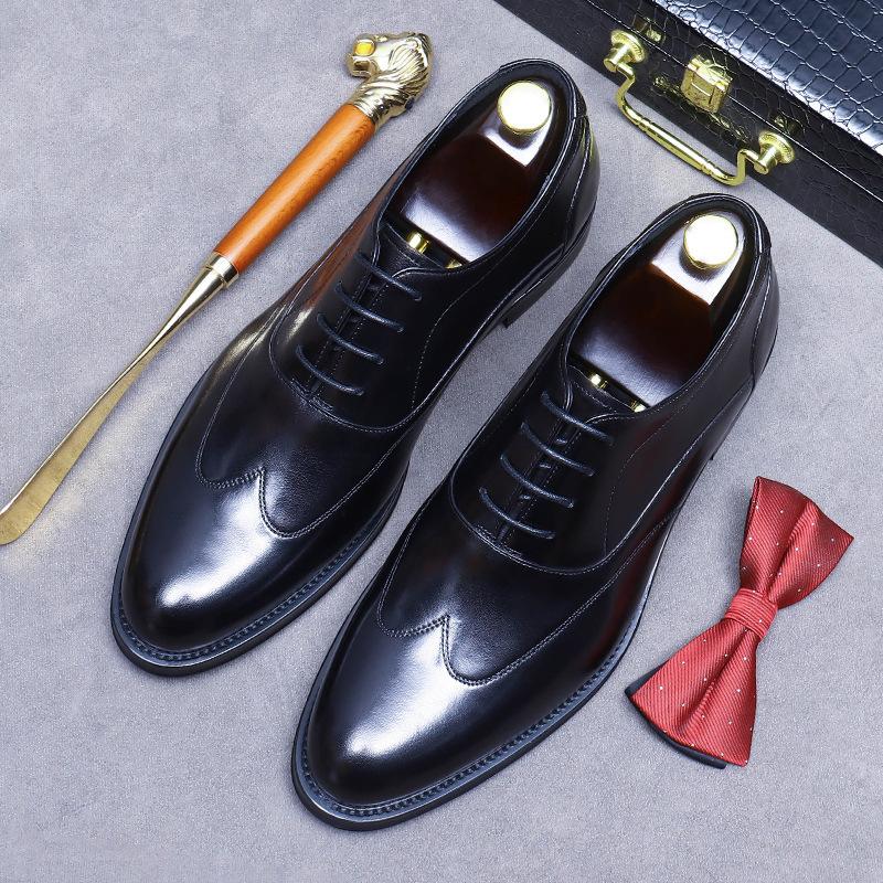 Cowhide leather business dress handmade Oxford groom wedding shoes British height-increasing men's shoes