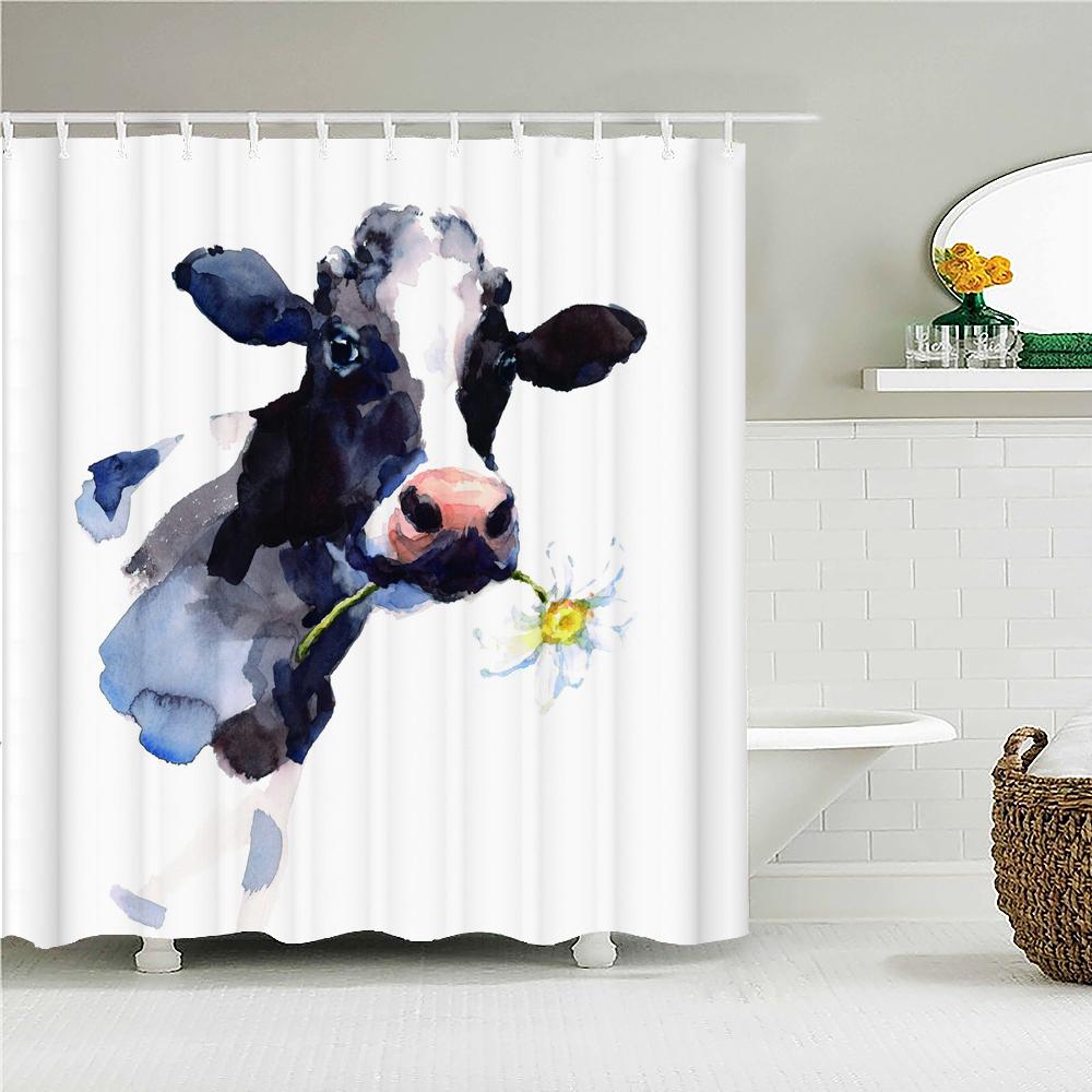 3D Printed Dutch Cattle Pattern Waterproof Bath Curtains Farm Cow Shower Curtains Bathroom Polyester Decoration Shower Curtain
