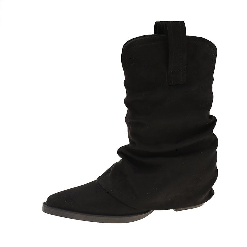 Yueyu versatile thick heel pointed trouser tube boots fried street small short boots women's spring and autumn 2025 new hot girls pile boots