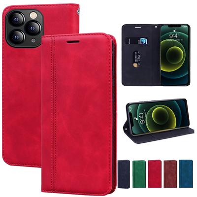 Buchleder Flip Wallet Handyhülle für iPhone 15 14 13 12 11 Pro Max X XR XS Max 7 8 15 Plus stoßfeste Softcover