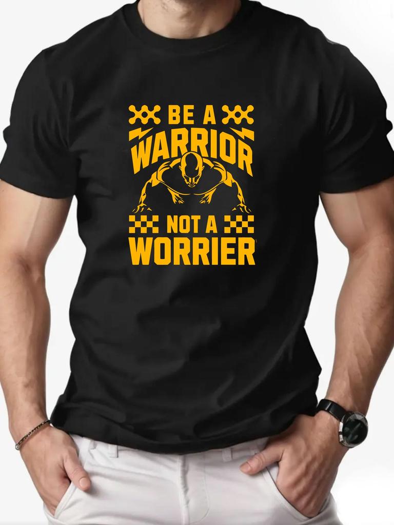 Mens Cotton TShirt BE A WARRIOR NOT A WORRIER Summer Round Neck Short Sleeve Graphic Breathable Fashion Casual TShirt