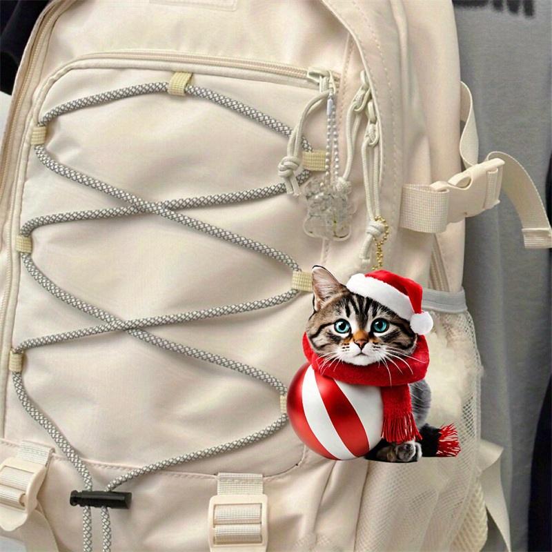 1 buc. Pandantiv pentru brad de Crăciun cu pisică de desene animate - Ornament suspendat - Decor 2D plat acrilic pentru oglinda retrovizoare pentru mașină