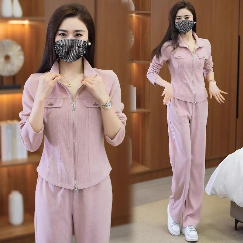 

Женская повседневная спортивная одежда весна/лето 2025: Стильный омолаживающий комплект из двух предметов: куртка и брюки широкого кроя L (100-110 lbs)