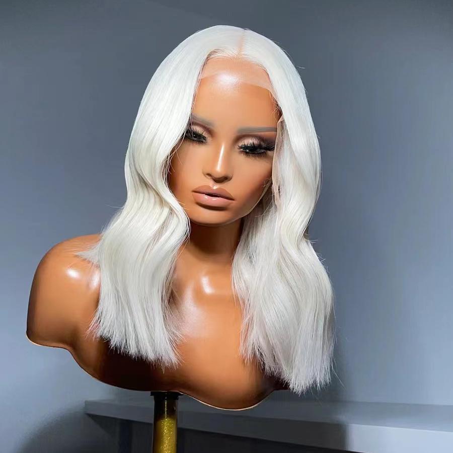 AIMEYA Platinblondes Bob-Perücken für schwarze Frauen Hitzebeständig Kurzwellige Spitzenfront-Perücke Synthetisches Haar Tägliche Nutzung Cosplay-Perücke