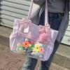 New Y2k Cute Ita Bag Girls Transparent Shoulder Bag Fashionable Large Capacity Polka Dot Canvas Tote Bag Casual Commuter Handbag