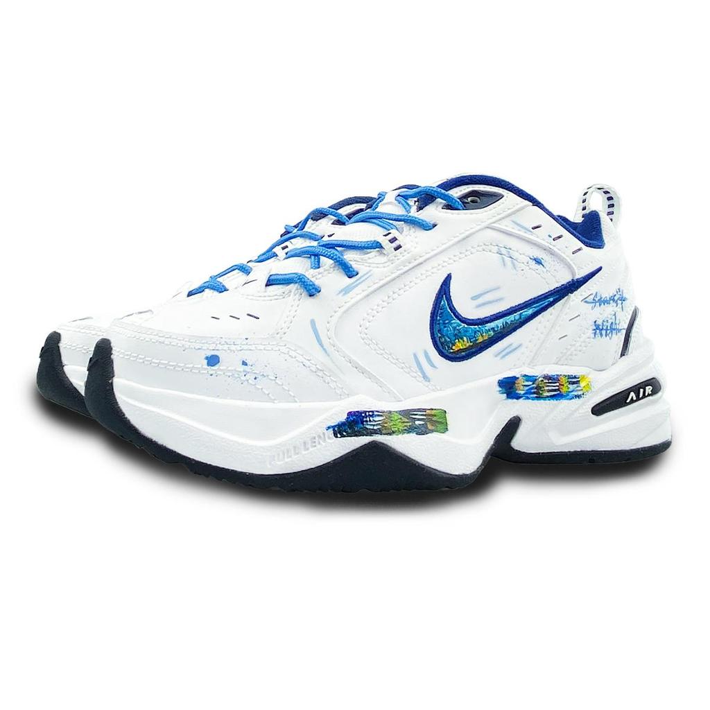 Nike Air Monarch 4 Low Top Chunky Sneakers Unisex White Blue 415445-102(Team652-M4)