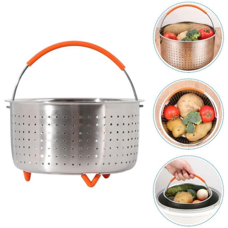 2-4L Stainless Steel Steamer Basket Instant Pot Accessories Instant Cooker with Silicone Covered Handle Draining Steam Basket