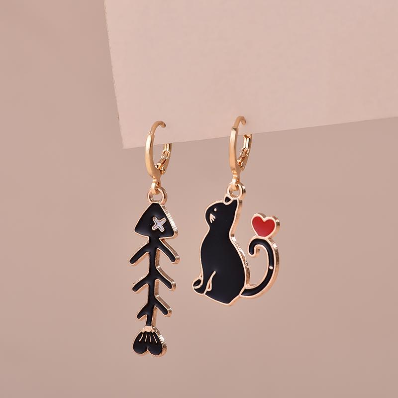 Colorful Aesthetic Animal Cat Rabbit Koi Dragon Earrings For Women Girls Enameled Delicate Gold Color Hoop Earrings Jewelry Gift