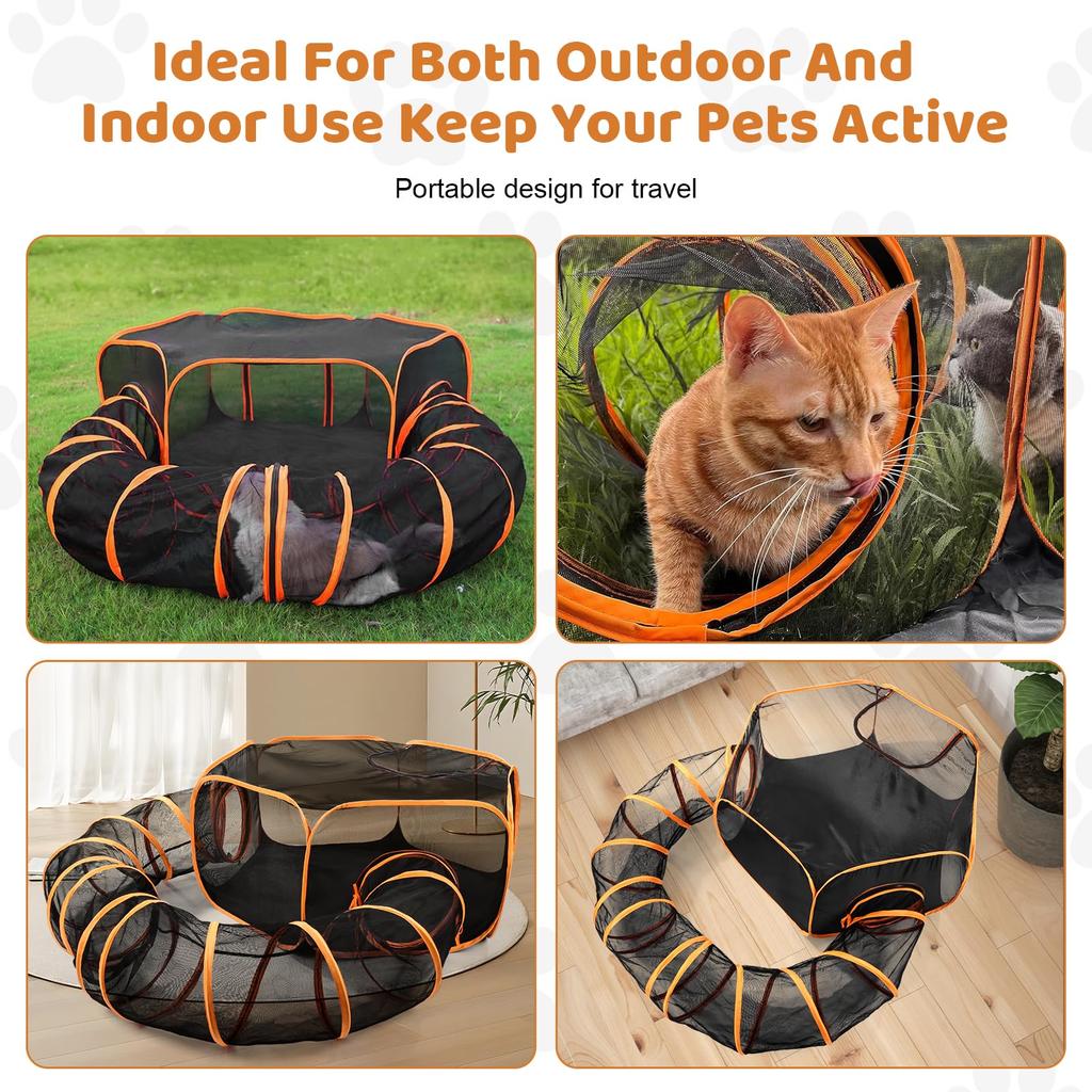 Odoland 120cm Pet Circle 315cm Tunnel Foldable Hexagonal Large Cat Tunnel Dog Play Circle Small Animal Playpen Tent Cage Delivery Room Game Fence