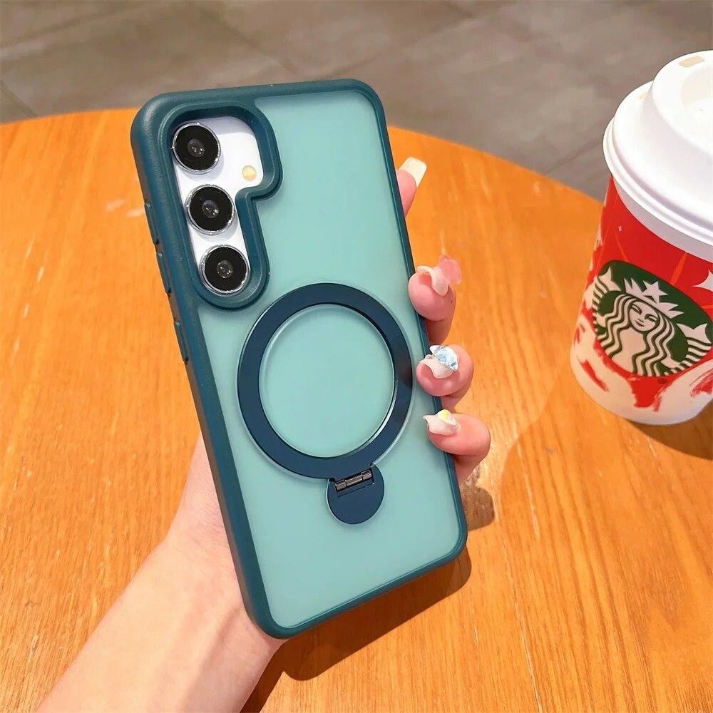 Magsafe Bracket Case for Samsung S24 Ultra S24 Plus S23 Ultra Magnetic Holder Cover for Galaxy S24 Matte Transparent Hard Cover