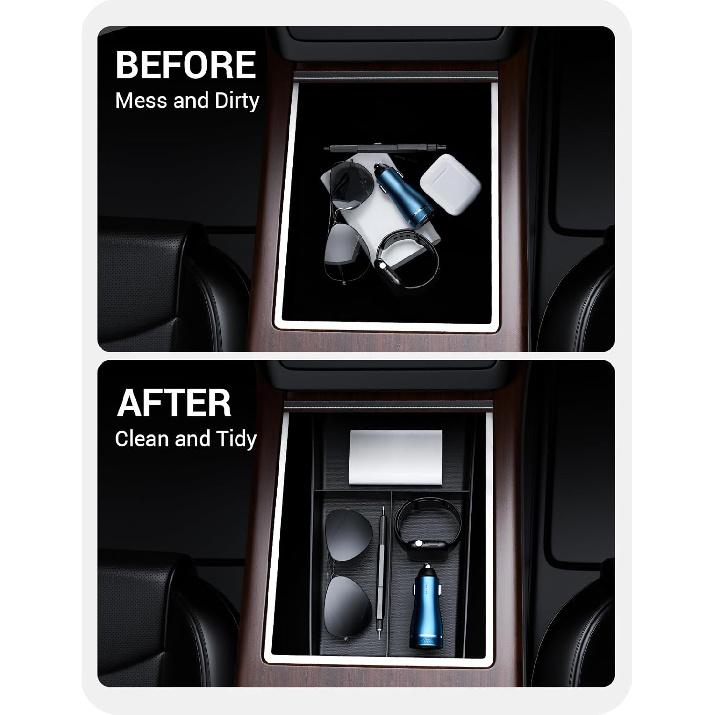 BASENOR -2026 Tesla Model S Model X Lower Center Console Organizer Tray, ert Compartment Under Cupholder Interior Accessories Storage, Fit Model