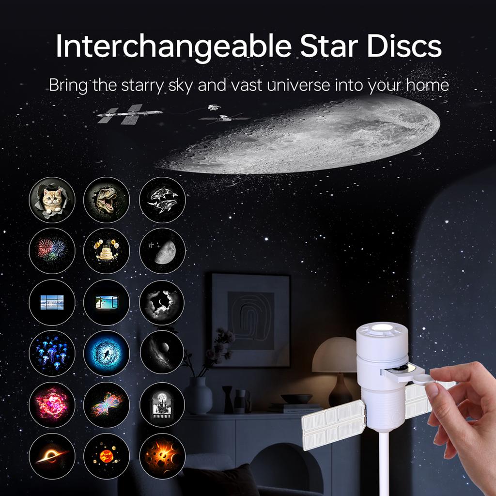 Star Projector Night Light 2 in 1 USB Galaxy Lamp 360 Flexible Gooseneck 5 Film Cards Kids Bedroom Ceiling Atmosphere