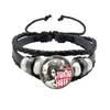 Pop Retro Rock Band Tokio Hotel Bill Kaulitz Band Black Rope Button Glass Cabochon Leather Bracelet Jewelry Charm Fans