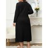 Women's casual long dress with long sleeves V-neck solid color wood earrings plus size dress