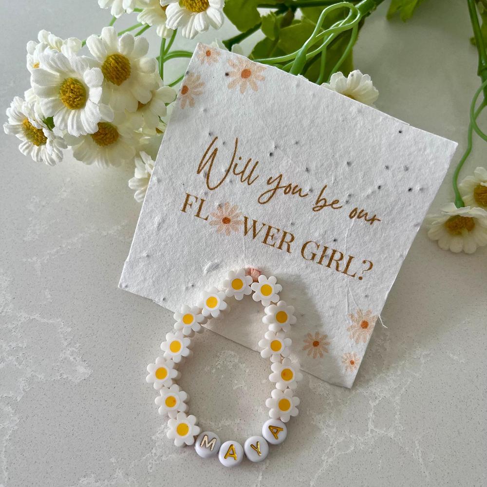 Custom Flower Girl Daisy Bracelet Proposal Bride To Be Flower Girl Gift Wedding Beaded Bracelet Bachelorette Party Bridal Shower