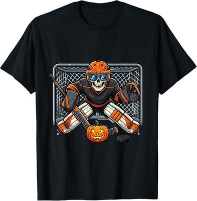 Halloweenské tričko s hokejovým brankářem kostlivcem pro strašidelnou zábavu
