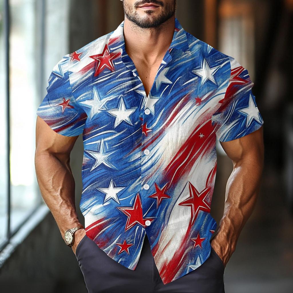 Men's Casual Casual Independence Day Print Short-sleeved Shirt