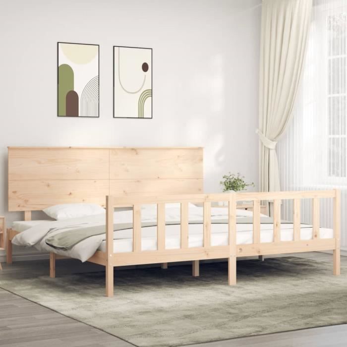 VidaXL Cadre de lit avec tête de lit 200x200 cm bois massif 3193421