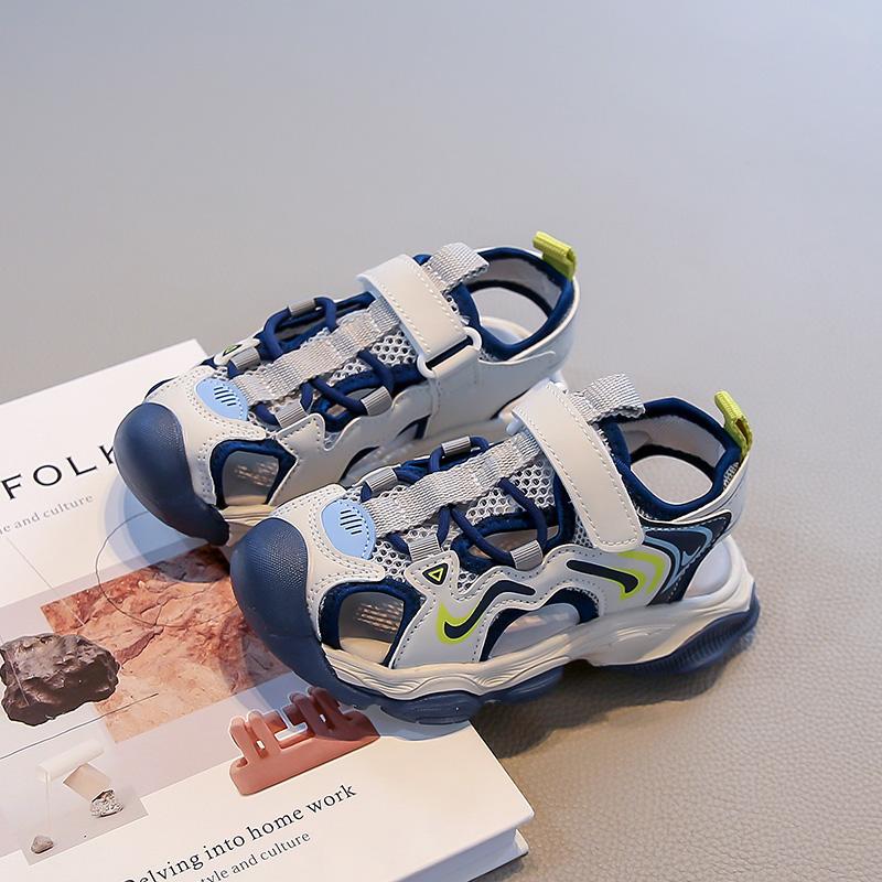 

Дитяче пляжне взуття із закритими пальцями Дитячі сандалі Перфорована сітка Дихаючі 2025 Літо Нові Хлопчики Дівчатка Повсякденне взуття На липучці 24