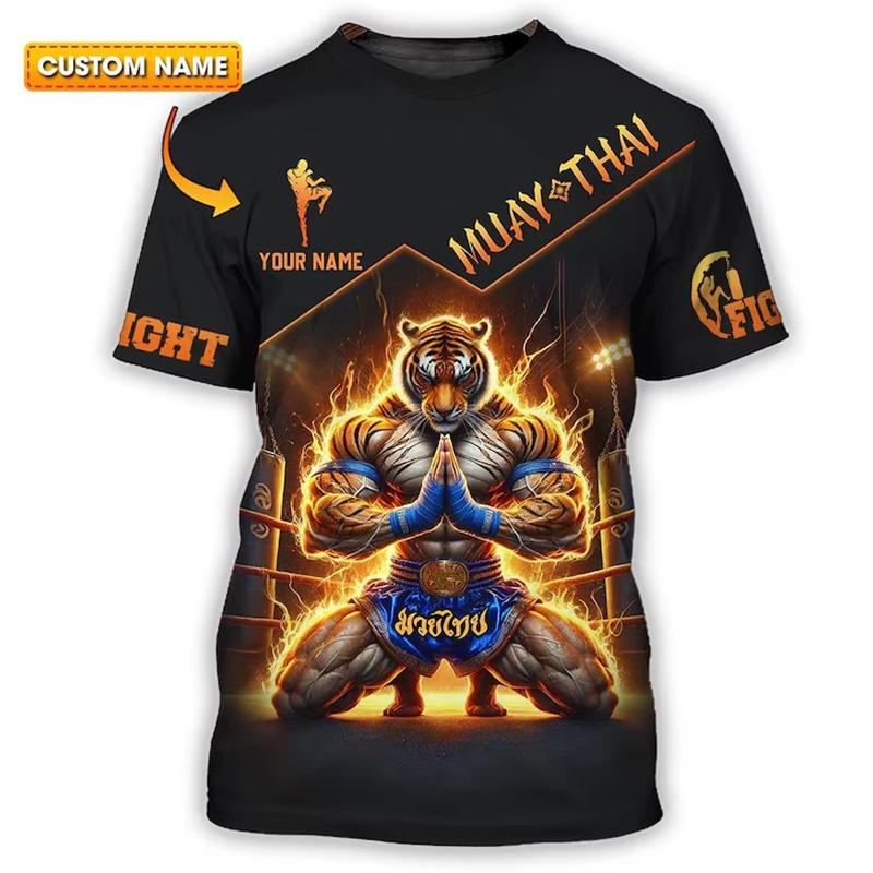 Muay Thai Fans Custom Name T-shirt For Men's Clothing Fitness Train Breathable Short Sleeve T Shirts Summer Sport Print Tee