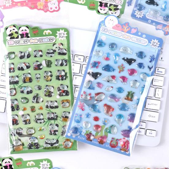 3D Panda Bunny Puffy Stickers Faux Crystal Gem Relief Stickers for Phone Decoration Cute Cartoon Stickers for Kids DIY Crafts