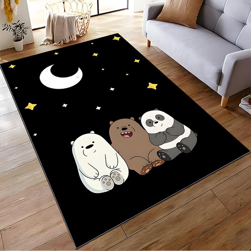 Cute Cartoon Bears and Moon Carpet - Black Starry Night Design Suitable for use as an anti-slip for living room bedroom sofas