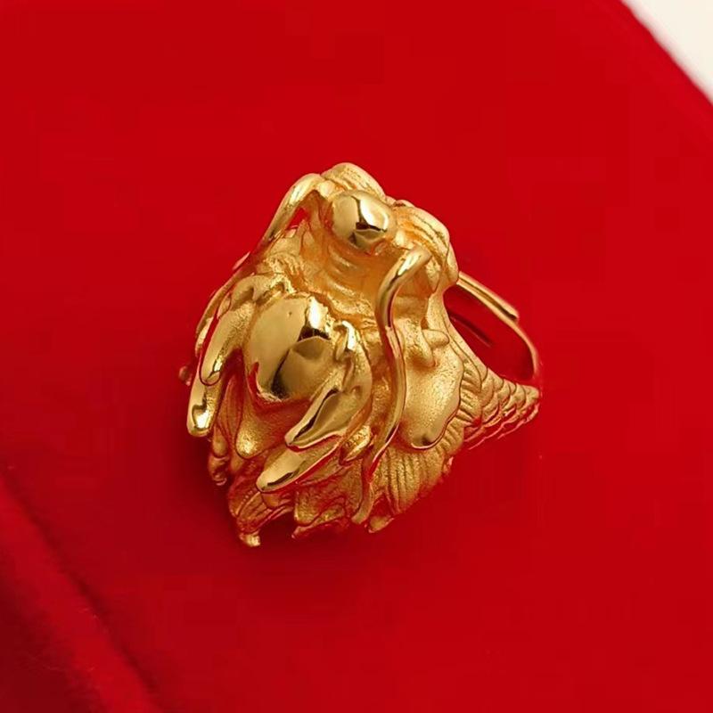 The Same 9999 24K Real Gold Men'S Gold Ring With A Domineering Opening And A Golden Dragon Head As A Birthday Gift For Luxury Je