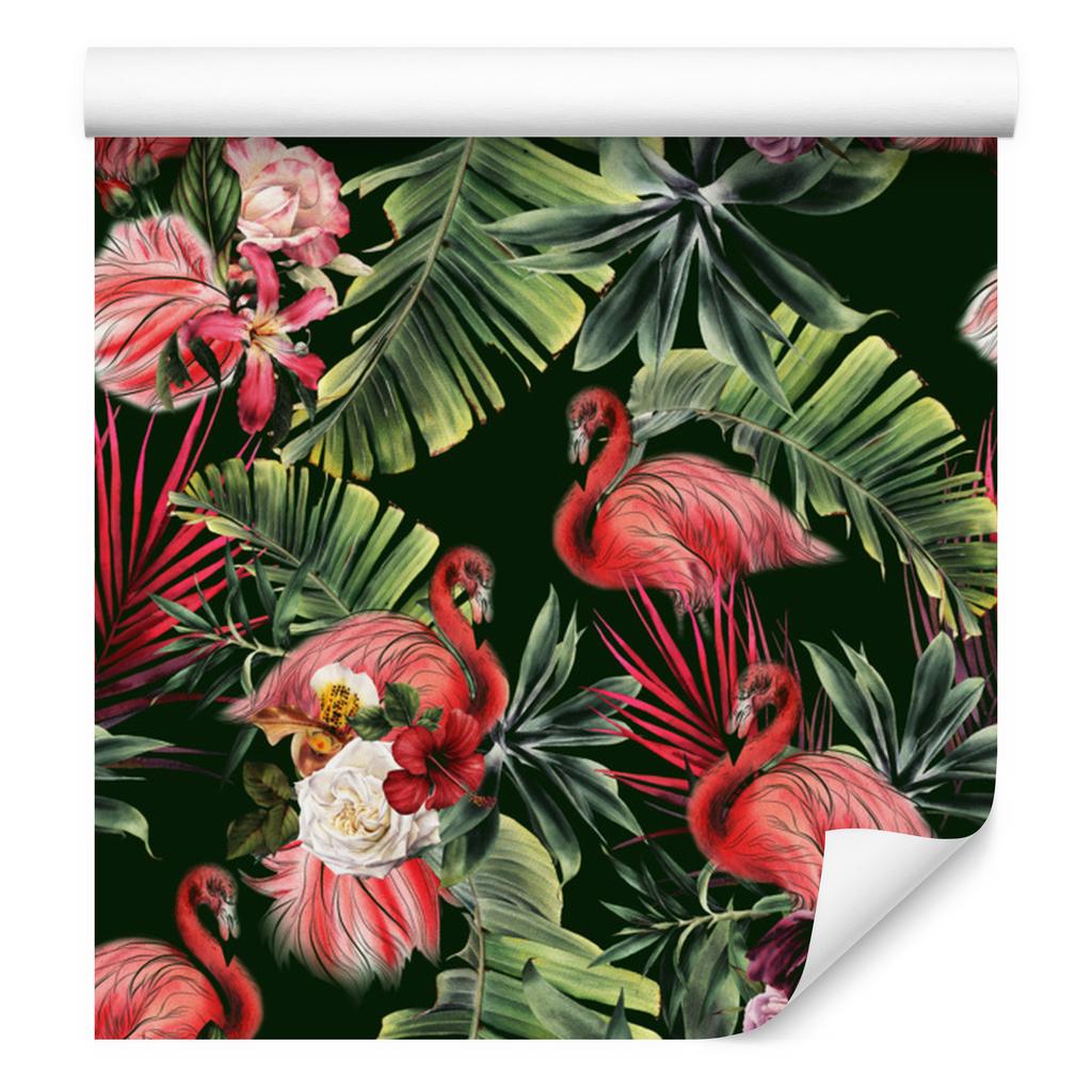 Flamingos wallpaper roses flowers and green for living room and bedroom 50x1000