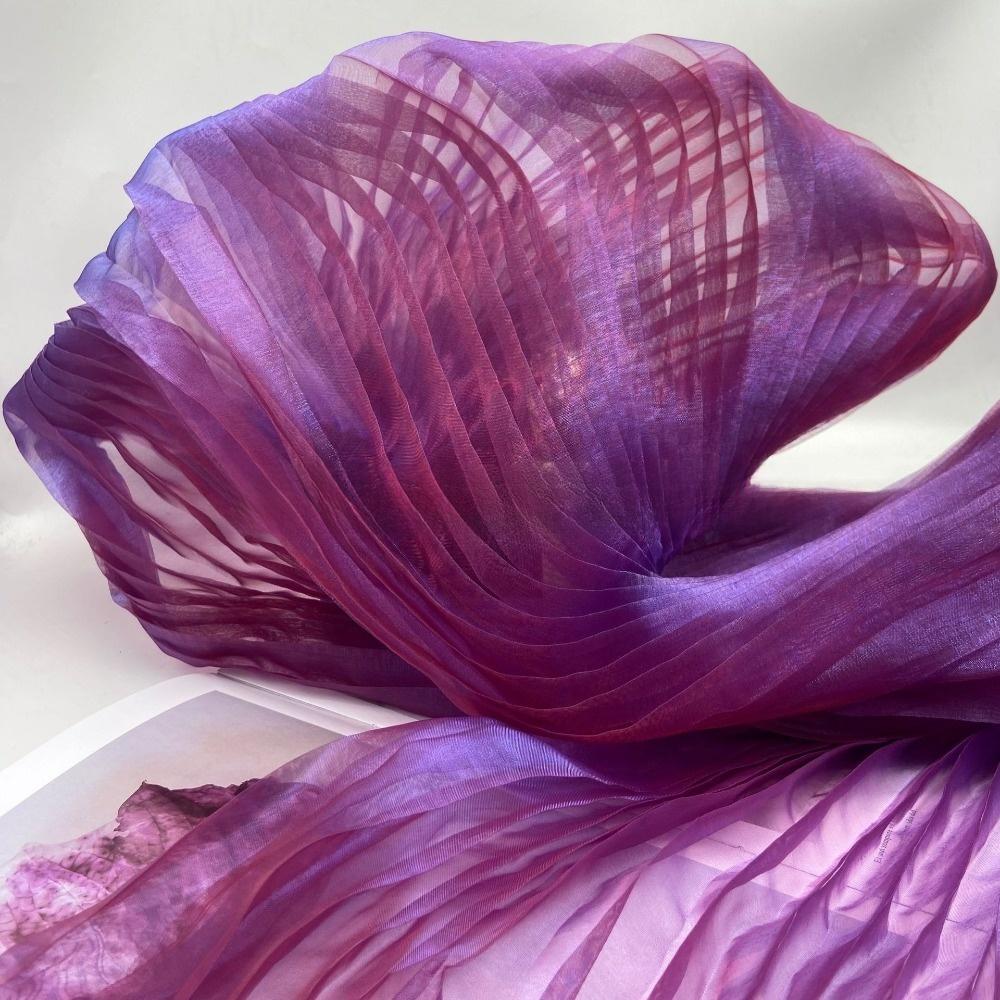 150cm X 1 Yard Organza Pleated Fabric Hardnet Texture Colorful Two-color DIY Clothing Fabric Handmade Pleated Pleated Decoration