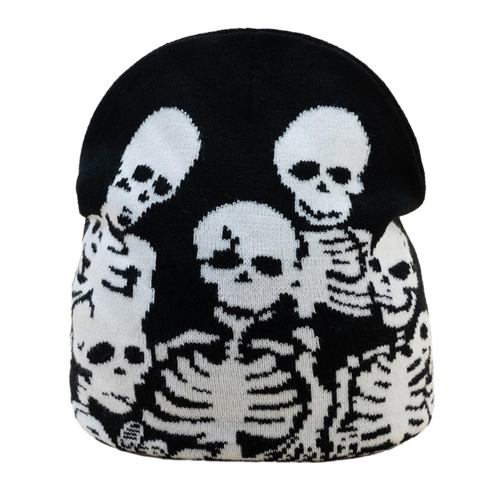 

Вязаная жаккардовая шапка с узором черепа, милая студенческая шапка для активного отдыха, для велоспорта, катания на лыжах, зимняя теплая шапка для пары чёрный